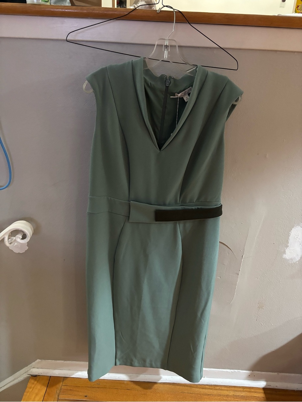 New York & Company Sage Green V-Neck Sheath Dress